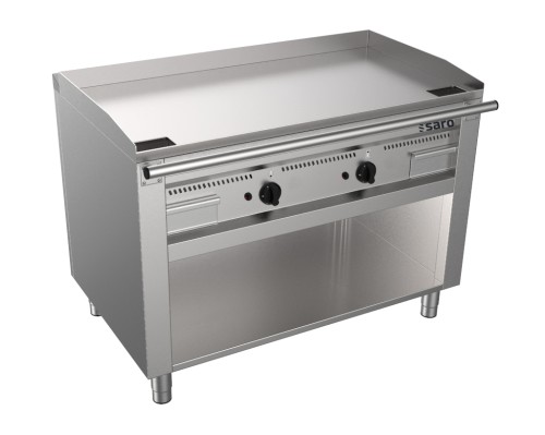SARO Gas-Teppanyakigrill offenem Unterbau Modell TEB2/120 G Made in Europe - Material: (Gehäuse und Grillplatte) Edelstahl - Spritzschutz