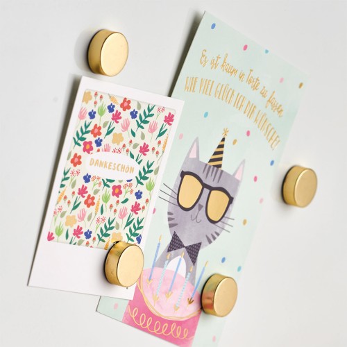 Magnet-Set, 4-tlg., extra stark, gold. Ø: 23 mm. Höhe: 9 mm.