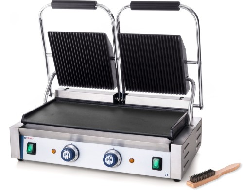 HENDI Kontaktgrill - Doppelt - 570x370x(H)210 mm - oben gerillt, unten glatt - 3600 W
