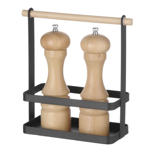 Table Caddy mit Holzgriff, schwarz, 230x100x240 mm