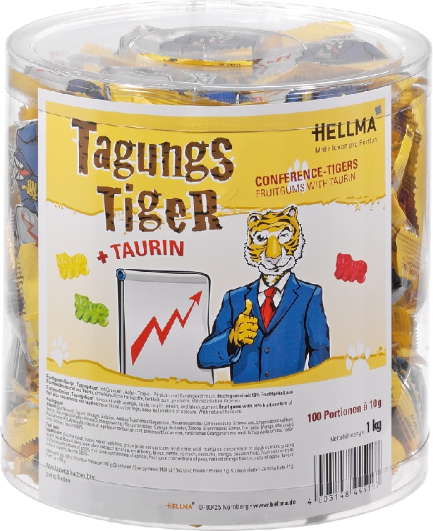 Hellma TAGUNGS TIGER, Inhalt: 100 Beutel à 10 g je Runddose.