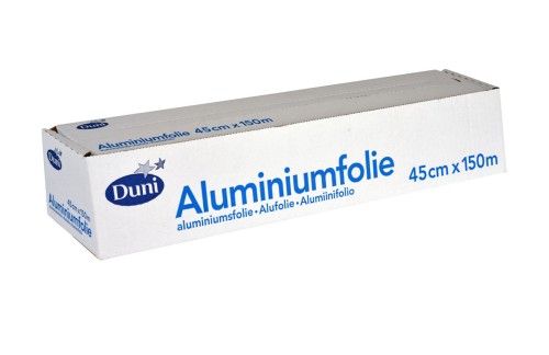 Duni Aluminiumfolie, Abrollkarton 0,45 x 150 m, 14my Silber, 6 Stk/Krt (6 x 1 Stk)