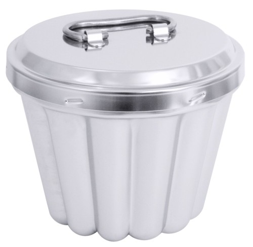 Puddingform ohne Innenrohr, aus Edelstahl 18/10, glänzend poliert, mit Deckel, schwere Qualität   Durchmesser oben: 14 cm,