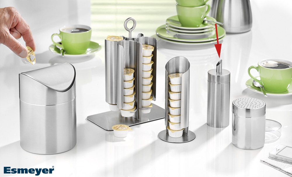 Zuckerstreuer CLASSIC II, Inhalt: 0,17 Liter, Material: Edelstahl, matt, Höhe: 150 mm, Durchmesser: 50 mm, spülmaschinengeeignet.