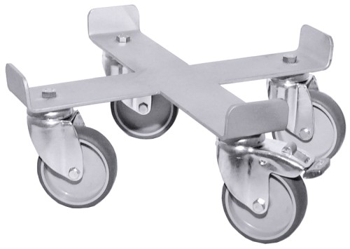 Rolli für Universalbehälter 3008, aus Edelstahl, mit 4 Gummi-Lenkrollen, davon eine mit Feststeller passend zu: 3008/025  /030,