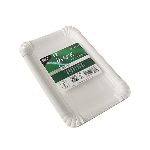 12 Teller, Pappe "pure" eckig 13 cm x 20 cm weiss von PAPSTAR