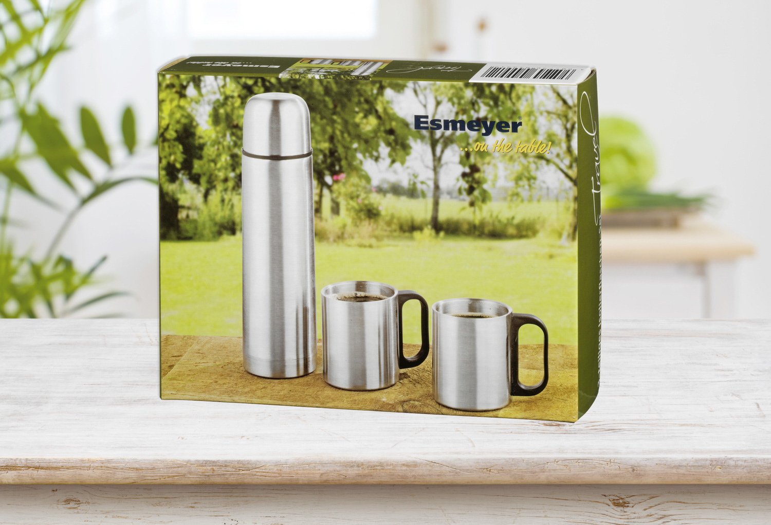 3-teiliges Set TRAVEL Isolierflaschen Set inkl. 2 Tassen aus doppelwandigem Edelstahl.