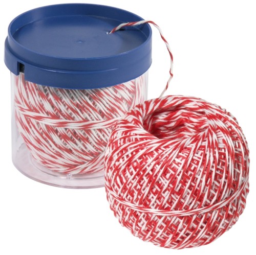 Rollbratenfaden weiß/weiß/rot aus Polyester 150m, im Spender