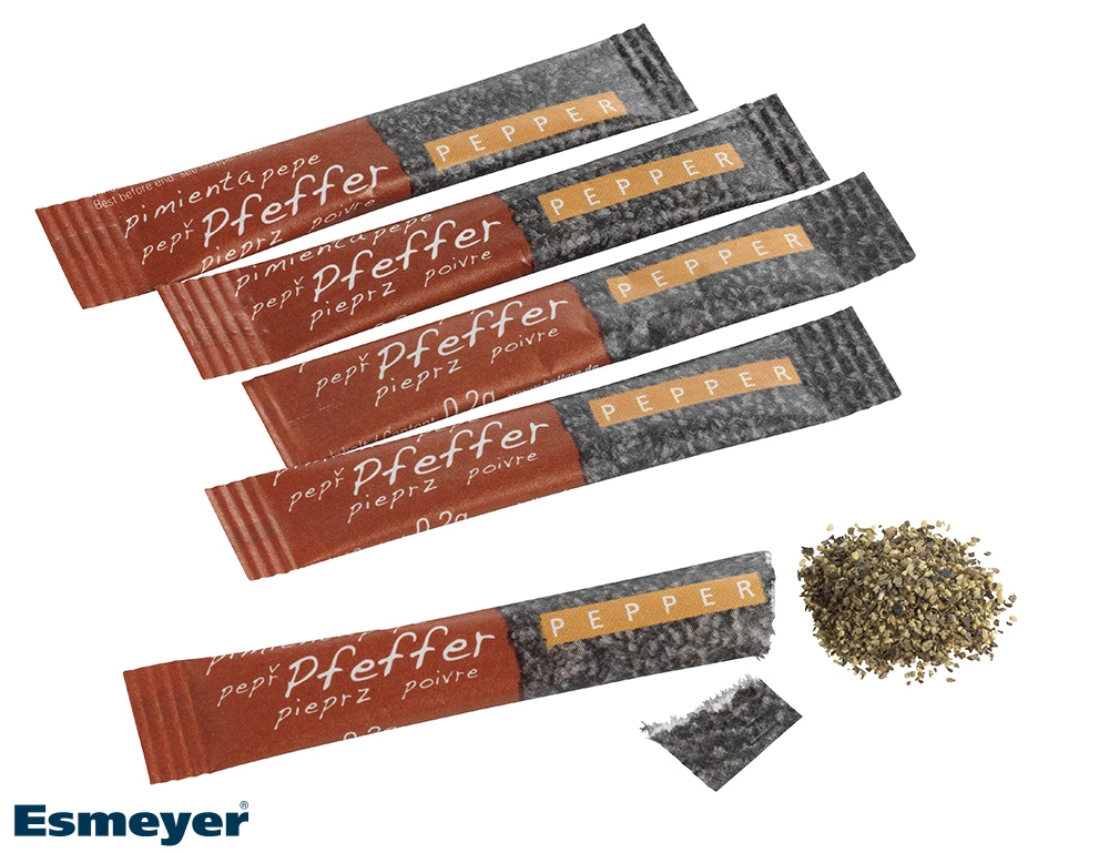 Pfeffer in hygienischer Portionspackung, 750 Sticks. Ca. 0,2 g Pfeffer pro Stick. Sehr lange haltbar.