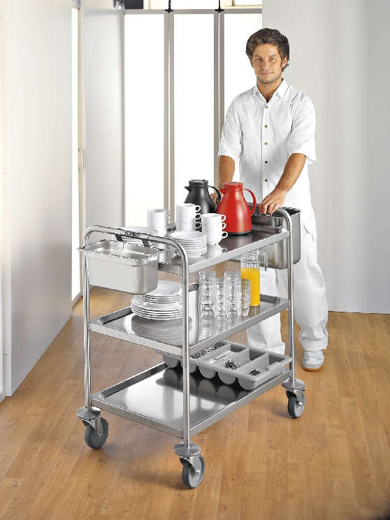 Transportwagen RATIONAL von Blanco / B.PRO, Modell SW 8 x 5-3, mit 3 Böden, Edelstahl, Böden fest verschweisst