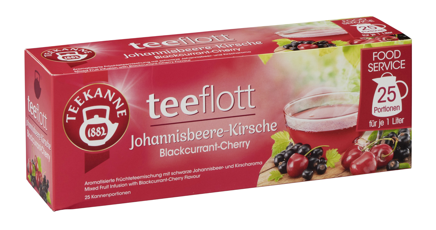 Teeflott Johannisbeere – Kirsche, Kannenbeutel für je 1 Liter, Inhalt: 25 Beutel.