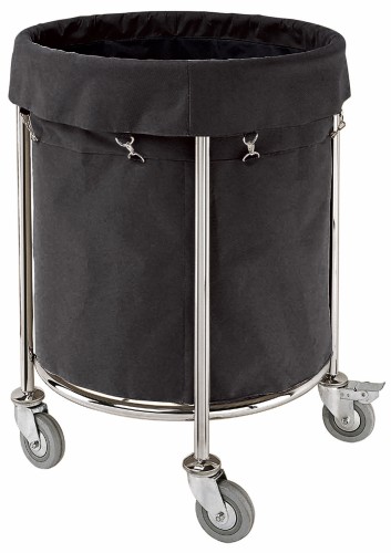 Wäschewagen. Chromnickelstahl. 4 schwenkbare Rollen Ø 7,5 cm, davon 2 mit Feststeller,