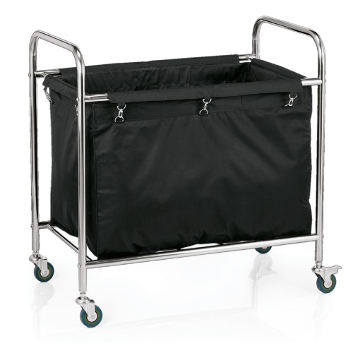 Ersatzwäschesack. 4 schwenkbare Rollen à Ø 7,5 cm, davon 2 mit Feststeller, Rohrrahmen Ø 2,5 cm. Material: Nylon.