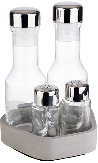 Menage / Kartenhalter-ELEMENT- 14 x 13,5 cm, H: 20 cm Set bestehen aus: - Basis, Beton Pfeffer- und Salzstreuer Essig- und