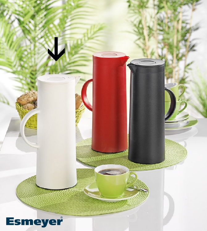 Isolierkanne "MANHATTAN", Inhalt 1 Liter, weiß, mit Glas-Isoliereinsatz, mit praktischer Druck- taste für einfaches Öffnen mit einer Hand,