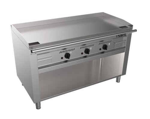 SARO Gas-Teppanyakigrill offenem Unterbau Modell TEB3/140 G Made in Europe - Material: (Gehäuse und Grillplatte) Edelstahl - Spritzschutz