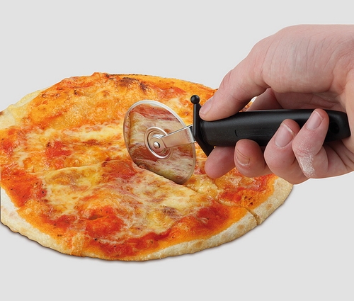 Pizzateigschneider Ø 6 cm, Länge 18,50 cm Edelstahl Griff aus Polypropylen zum einfachen Zerteilen von Pizza -ORANGE-