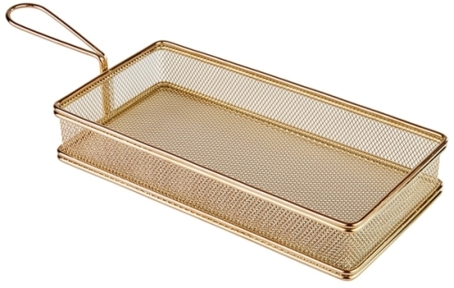 Servier-Frittierkorb 26 x 13 cm, H: 5 cm Edelstahl, Gold-Look Griff: 9,5 cm -SNACKHOLDER- spülmaschinengeeignet Farbe: Gold