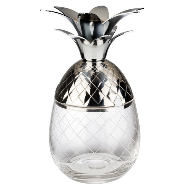 APS Becher -PINEAPPLE-, Ø 8,5 cm, H: 17,5 cm, Glas, 18/8 Edelstahl, Abmessung Unterteil:, Ø 8,5 cm, H: 8,5 cm, Volumen: 0,35 Liter