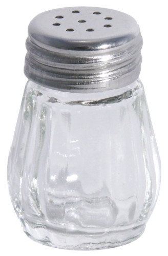 Mini-Streuer für Salz oder Pfeffer, aus Pressglas, mit Kappen aus Edelstahl 18/0 Durchmesser maximal: 3 cm, Höhe: 4,5 cm