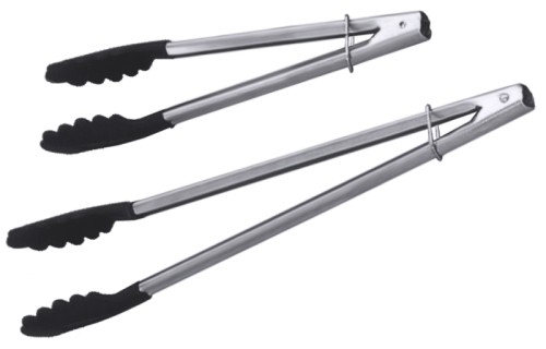 Allzweckzange aus Edelstahl 18/0, hochglänzend, mit Feder und Verschlussschieber, dekorative Greiferform aus Nylon ermöglicht einen