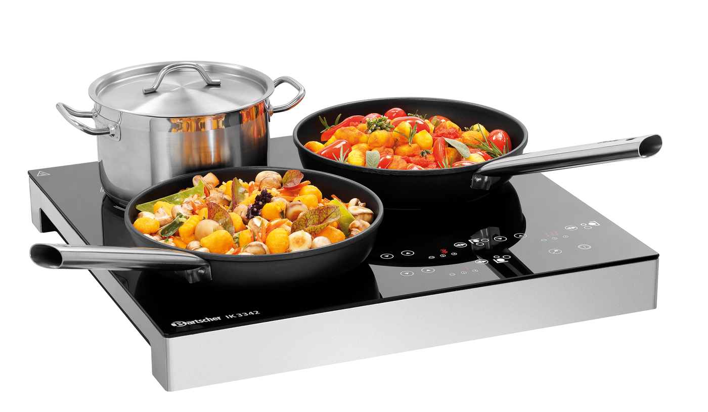 Bartscher Induktionskocher IK 3342 | DurchmesserKochstelle rechts: 207 mm | Maße: 51 x 48,5 x 6,5cm. Gewicht: 6,1 kg