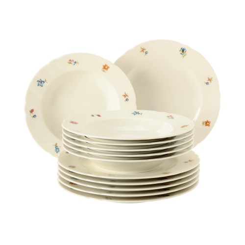 Seltmann Tafelservice 12-teilig, rund mit Relief, Form: Marieluise, Dekor: 44714 Blütenmeer, hohe Kantenschlagfestigkeit, Made in Germany