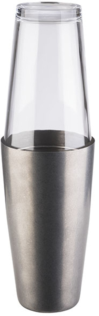 Boston Shaker, 2-teiliges Set Ø 9 cm, H: 30 cm - Edelstahlbecher, 700 ml - Glas, 400 ml Antik-Edelstahl-Look