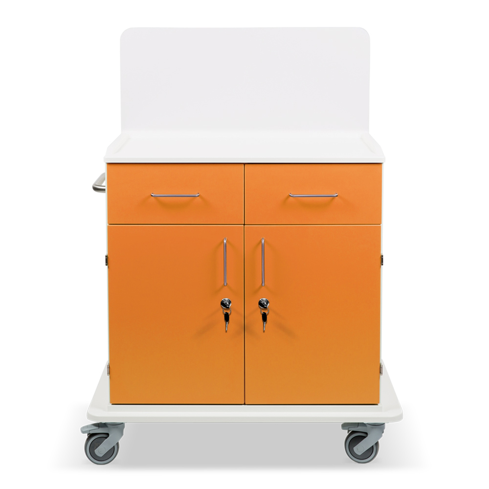 ETHERNASOLID® MULTICART Multifunktionswagen T21 mit Rückwand, 2 Drehtüren, 2 Schubladen und Schiebegriff, orange