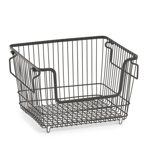 Vorratskorb, stapelbar, Metall, schwarz. Länge: 330 mm. Breite: 270 mm. Höhe: 215 mm