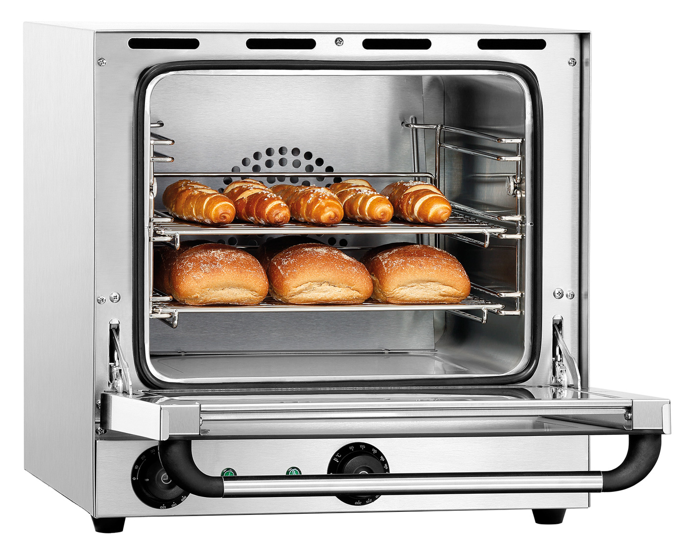 Bartscher Heißluftofen AT110 |Lüftergeschwindigkeit: 1 Stufe | Maße: 46 x 57,5x 46,5 cm. Gewicht: 25,5 kg