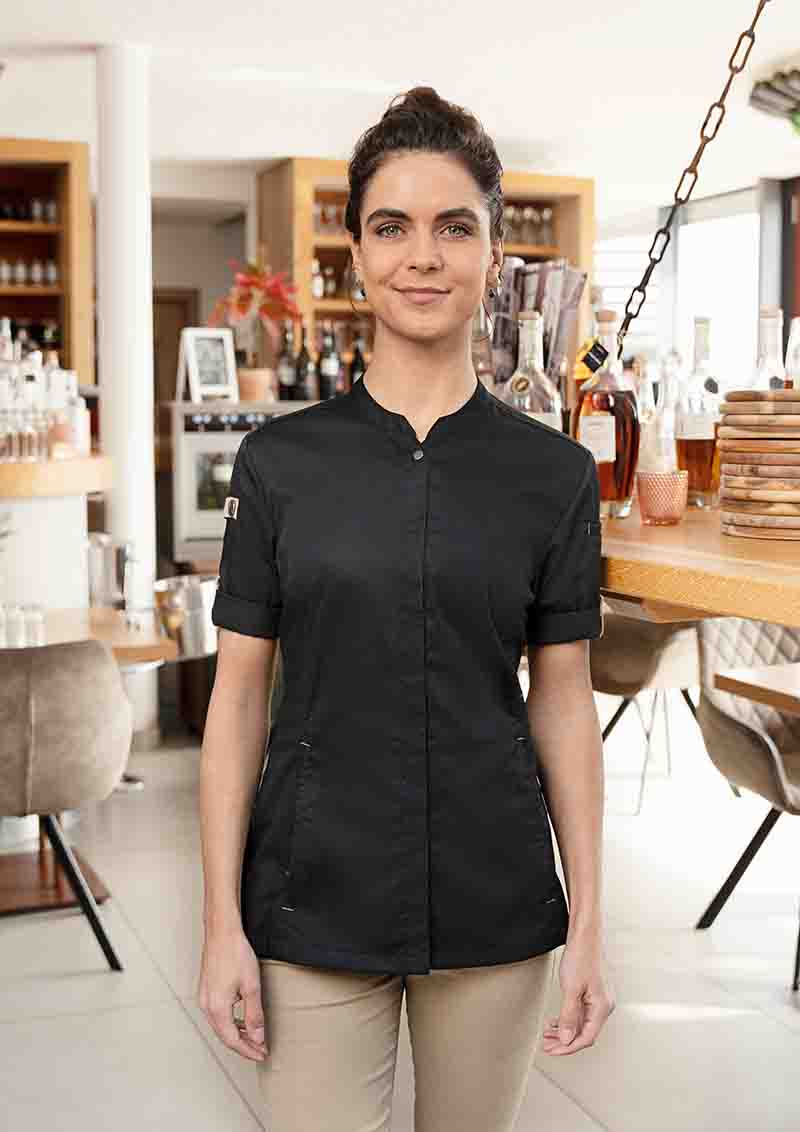 Kurzarm Damenkochjacke Green-Gen., aus nachhalt. Material , 72% GRS Cert. Rec. Polyester / 28% Convent. Cotton - Gr. 38 - fuchsia - von Karlowsky