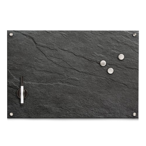 Memobord, Sicherheitsglas rückseitig folienbeschichtet; Edelstahl, 60x40 cm. Farbe: anthrazit. Aufbewahrung von Einkaufszetteln oder