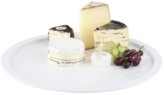 Tablett -PURE- Ø 38 cm, H: 2,5 cm Melamin, weiß spülmaschinengeeignet stapelbar nicht mikrowellengeeignet keine direkte Hitze