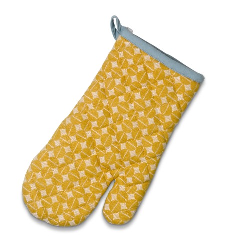 Kela Topfhandschuh Svea aus 100% Baumwolle, currygelb/frostblau, ca. 310mm x 180mm (L x B)
