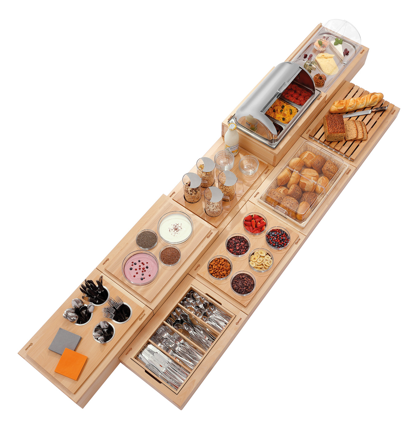 Bartscher Buffet-System Set BKO4 | Set bestehend aus: 4 Besteckköcher, Ø 11,5 cm | Maße: 58 x 40,5 x 171 cm. Gewicht: 6,95 kg