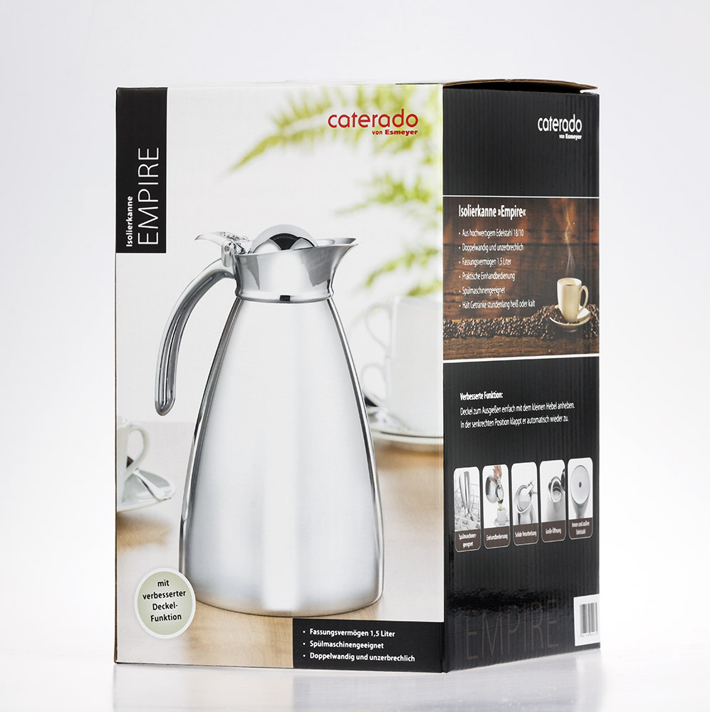 Isolierkanne EMPIRE, Inhalt: 1,5 Liter, Höhe: 210 mm, aus Edelstahl 18/10, doppelwandig, unzerbrechlich, spülmaschinengeeignet,