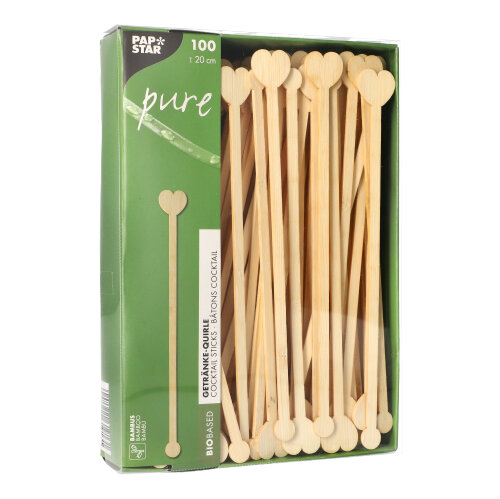 100 Getränke-Quirle, Bambus "pure" 20 cm "Heart" von PAPSTAR