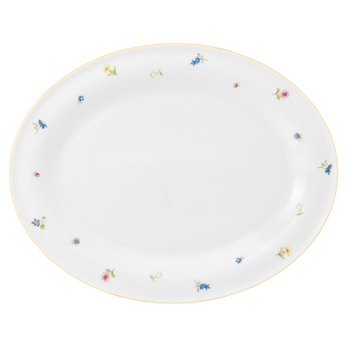 Seltmann Platte oval 35 cm, oval, Form: Community, Dekor: 57387 Streublume gelbe Linie, hohe Kantenschlagfestigkeit, Made in Germany