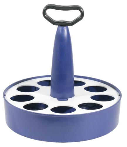 Glasträger aus blauem Kunststoff, stabiler Tragegriff, zerlegbar Durchmesser: 31,5 cm, Höhe: 35 cm, Anzahl der Fächer: 9 , Maximaler