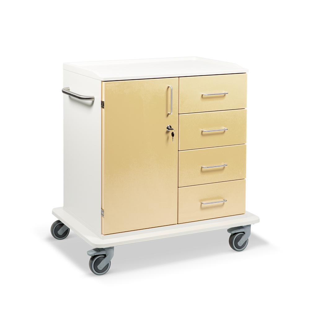 ETHERNASOLID® MULTICART Multifunktionswagen T22 mit einer Drehtür links, 4 Schubladen rechts und Schiebegriff, beige