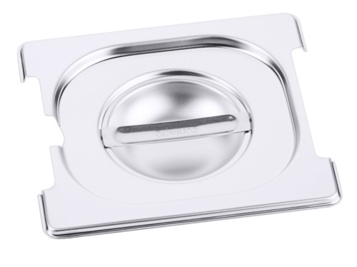 GN-Deckel für Serie 7200 mit Aussparung für Löffel und Griffe, aus Edelstahl 18/10, seidenmatt poliert, mit Griffmulde GN: 1/6