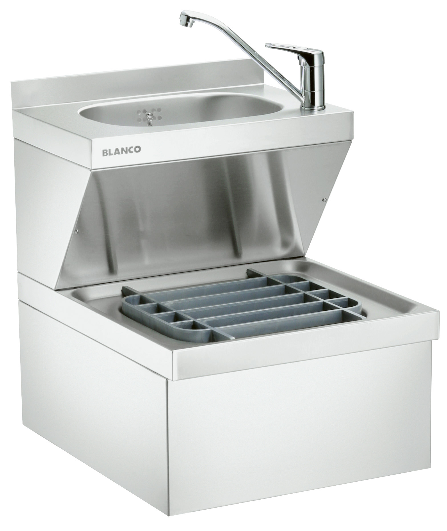 BLANCO Handwasch- und Ausgussbecken-Kombination wandhängend, komplett mit 1 Mischbatterie 1/2", Auflagerost aus Kunststoff und Ablaufgarnitur,