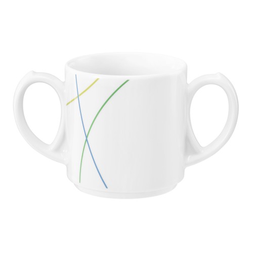 Seltmann Becher mit 2 Henkel 0,28 l, rund, Form: Community, Dekor: 57403 Green Line, hohe Kantenschlagfestigkeit, Made in Germany