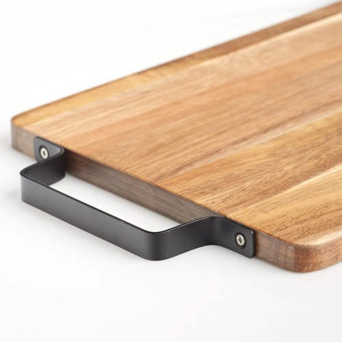 Schneide-/Servierbrett m. Metallgriff, Akazie. Länge: 330 mm. Breite: 230 mm. Höhe: 15 mm