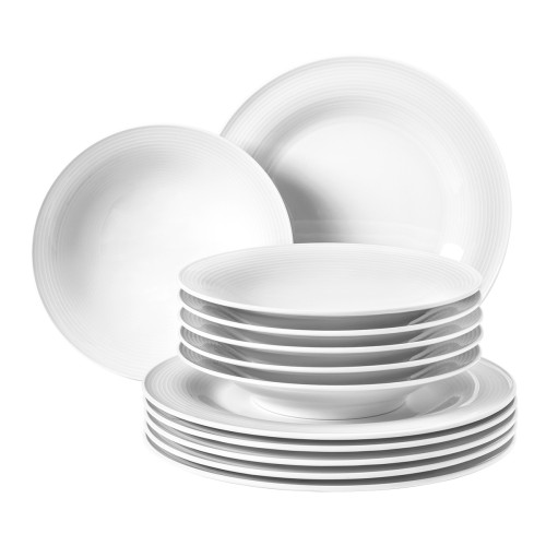 Seltmann Tafelservice 12-teilig BT, rund mit Relief, Form: Beat, weiss, hohe Kantenschlagfestigkeit, Made in Germany
