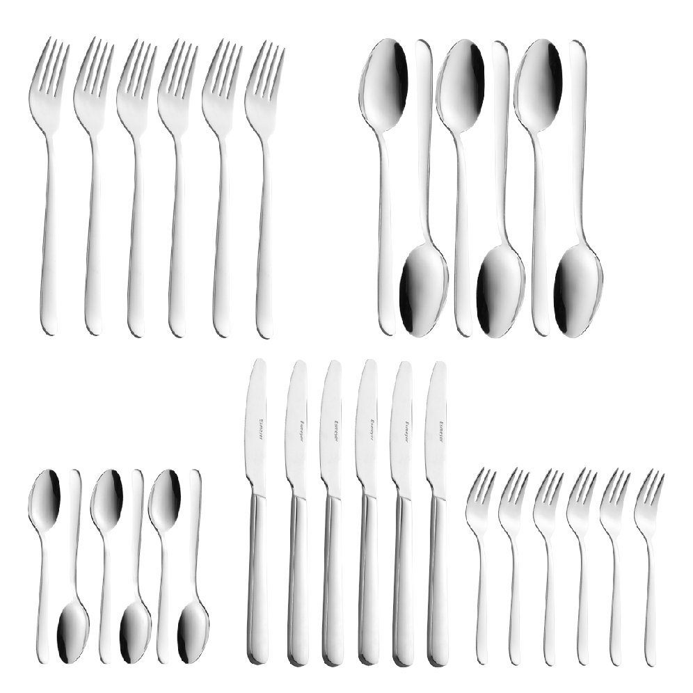 30-teiliges Besteck TINA aus Edelstahl 18/0, poliert. Messer aus Klingenstahl.