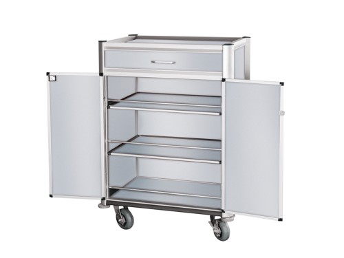 Minibarversorgungswagen. helle Kantenprofile und Aluoptik. Kantenprofile aus