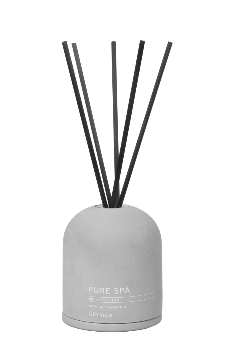 Raumduft Set -FRAGA- Micro Chip, Duft: Sandalwwod Myrrh, Ø 9 cm. Material: Beton, Glas farbig, Kunststoff. Von Blomus.