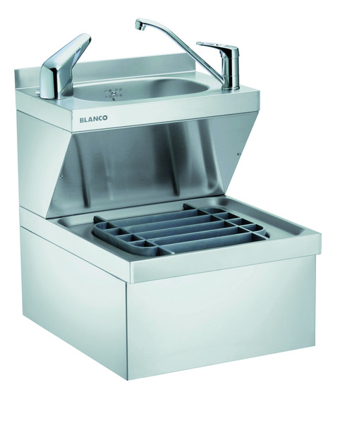 BLANCO Handwasch- und Ausgussbecken-Kombination wandhängend, mit abnehmbarer Serviceblende, komplett mit 1 Mischbatterie 1/2",, einer